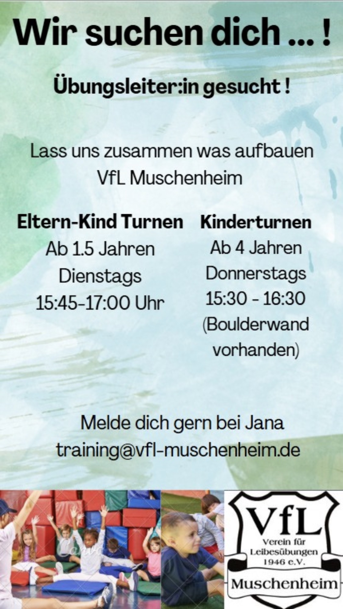 Der VfL Muschenheim sucht eine/n ÜbungsleiterIn für das Kinderturnen